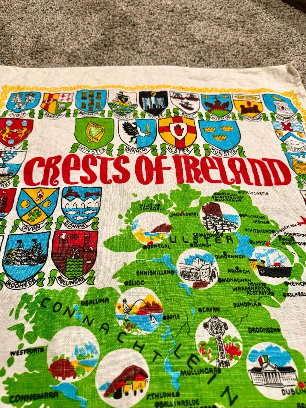 Crests of Ireland Green Printed Linen Tea Towel